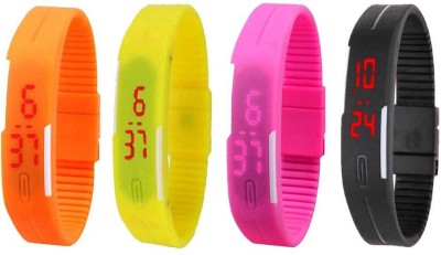 NS18 Silicone Led Magnet Band Combo of 4 Orange, Yellow, Pink And Black Digital Watch  - For Boys & Girls   Watches  (NS18)