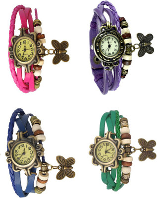 NS18 Vintage Butterfly Rakhi Combo of 4 Pink, Blue, Purple And Green Analog Watch  - For Women   Watches  (NS18)