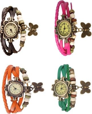 NS18 Vintage Butterfly Rakhi Combo of 4 Brown, Orange, Pink And Green Analog Watch  - For Women   Watches  (NS18)