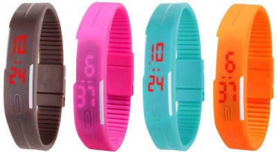 NS18 Silicone Led Magnet Band Combo of 4 Brown, Pink, Sky Blue And Orange Digital Watch  - For Boys & Girls   Watches  (NS18)
