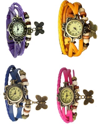 NS18 Vintage Butterfly Rakhi Combo of 4 Purple, Blue, Yellow And Pink Analog Watch  - For Women   Watches  (NS18)