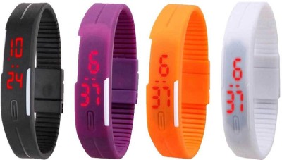 NS18 Silicone Led Magnet Band Combo of 4 Black, Purple, Orange And White Digital Watch  - For Boys & Girls   Watches  (NS18)
