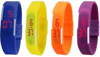 NS18 Silicone Led Magnet Band Watch Combo of 4 Blue, Yellow, Orange And Purple Digital Watch  - For Couple   Watches  (NS18)