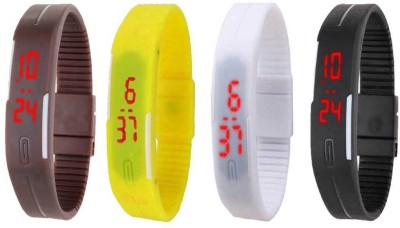 NS18 Silicone Led Magnet Band Combo of 4 Brown, Yellow, White And Black Digital Watch  - For Boys & Girls   Watches  (NS18)