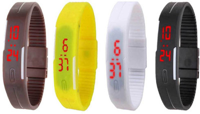 NS18 Silicone Led Magnet Band Combo of 4 Brown, Yellow, White And Black Digital Watch  - For Boys & Girls   Watches  (NS18)