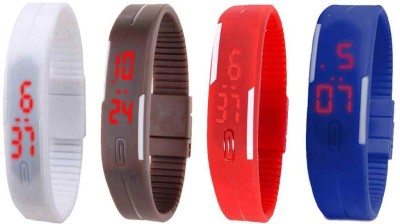 NS18 Silicone Led Magnet Band Combo of 4 White, Brown, Red And Blue Digital Watch  - For Boys & Girls   Watches  (NS18)