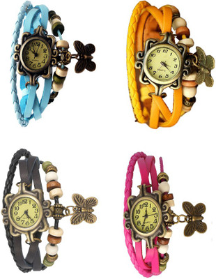 

Kissu Vintage Rakhi Combo of 4 Sky Blue, Black, Yellow And Pink Watch - For Women