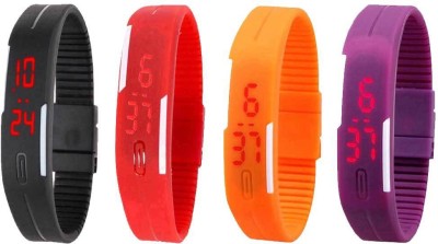 NS18 Silicone Led Magnet Band Watch Combo of 4 Black, Red, Orange And Purple Watch  - For Couple   Watches  (NS18)