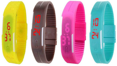 

NS18 Silicone Led Magnet Band Watch Combo of 4 Yellow, Brown, Pink And Sky Blue Watch - For Couple