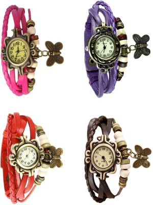 NS18 Vintage Butterfly Rakhi Combo of 4 Pink, Red, Purple And Brown Analog Watch  - For Women   Watches  (NS18)