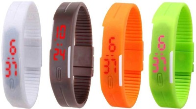 NS18 Silicone Led Magnet Band Combo of 4 White, Brown, Orange And Green Digital Watch  - For Boys & Girls   Watches  (NS18)