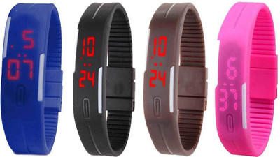 

NS18 Silicone Led Magnet Band Combo of 4 Blue, Black, Brown And Pink Watch - For Boys & Girls