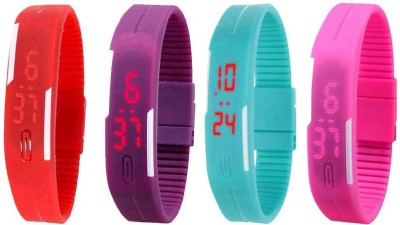 NS18 Silicone Led Magnet Band Watch Combo of 4 Red, Purple, Sky Blue And Pink Digital Watch  - For Couple   Watches  (NS18)