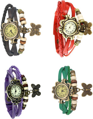 View NS18 Vintage Butterfly Rakhi Combo of 4 Black, Purple, Red And Green Analog Watch  - For Women Wrist Watches Price Online(NS18)
