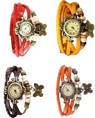 NS18 Vintage Butterfly Rakhi Combo of 4 Red, Brown, Yellow And Orange Analog Watch  - For Women   Watches  (NS18)