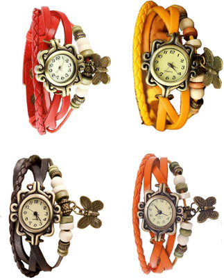 NS18 Vintage Butterfly Rakhi Combo of 4 Red, Brown, Yellow And Orange Analog Watch  - For Women   Watches  (NS18)