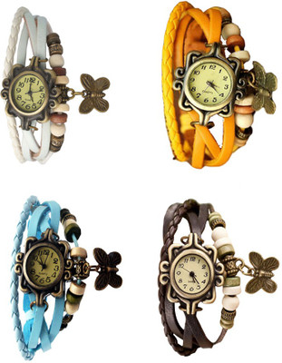

Kissu Vintage Rakhi Combo of 4 White, Sky Blue, Yellow And Brown Watch - For Women