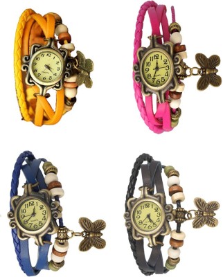 NS18 Vintage Butterfly Rakhi Combo of 4 Yellow, Blue, Pink And Black Analog Watch  - For Women   Watches  (NS18)