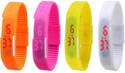 NS18 Silicone Led Magnet Band Combo of 4 Orange, Pink, Yellow And White Digital Watch  - For Boys & Girls   Watches  (NS18)
