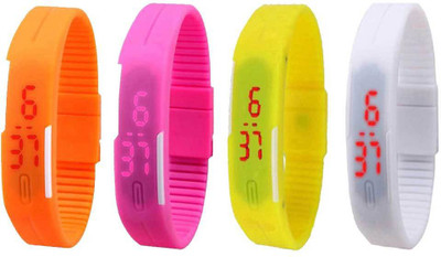 

NS18 Silicone Led Magnet Band Combo of 4 Orange, Pink, Yellow And White Watch - For Boys & Girls