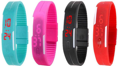 

NS18 Silicone Led Magnet Band Watch Combo of 4 Sky Blue, Pink, Black And Red Watch - For Couple