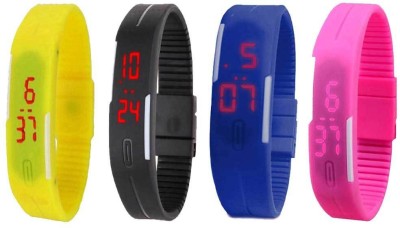 NS18 Silicone Led Magnet Band Combo of 4 Yellow, Black, Blue And Pink Digital Watch  - For Boys & Girls   Watches  (NS18)