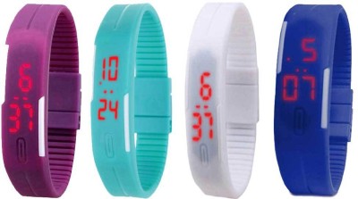 NS18 Silicone Led Magnet Band Combo of 4 Purple, Sky Blue, White And Blue Digital Watch  - For Boys & Girls   Watches  (NS18)