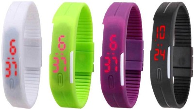 NS18 Silicone Led Magnet Band Combo of 4 White, Green, Purple And Black Digital Watch  - For Boys & Girls   Watches  (NS18)