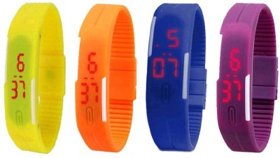 NS18 Silicone Led Magnet Band Watch Combo of 4 Yellow, Orange, Blue And Purple Digital Watch  - For Couple   Watches  (NS18)
