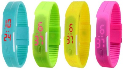 

NS18 Silicone Led Magnet Band Watch Combo of 4 Sky Blue, Green, Yellow And Pink Watch - For Couple