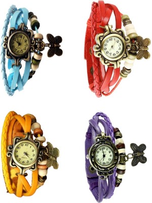 NS18 Vintage Butterfly Rakhi Combo of 4 Sky Blue, Yellow, Red And Purple Analog Watch  - For Women   Watches  (NS18)