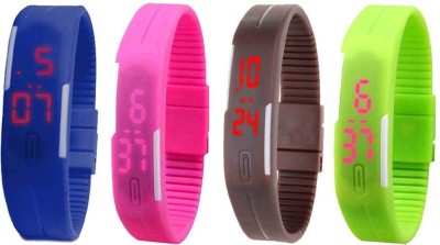 NS18 Silicone Led Magnet Band Combo of 4 Blue, Pink, Brown And Green Digital Watch  - For Boys & Girls   Watches  (NS18)