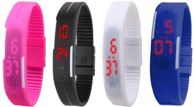 NS18 Silicone Led Magnet Band Combo of 4 Pink, Black, White And Blue Digital Watch  - For Boys & Girls   Watches  (NS18)