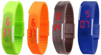

NS18 Silicone Led Magnet Band Combo of 4 Green, Orange, Brown And Blue Watch - For Boys & Girls