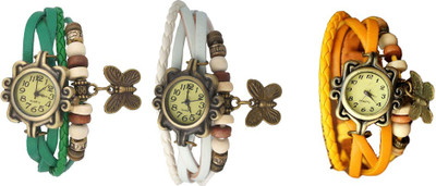

Kissu Vintage Rakhi Combo of 3 Green, White And Yellow Watch - For Women