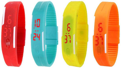 

NS18 Silicone Led Magnet Band Combo of 4 Red, Sky Blue, Yellow And Orange Watch - For Boys & Girls