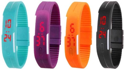 NS18 Silicone Led Magnet Band Combo of 4 Sky Blue, Purple, Orange And Black Digital Watch  - For Boys & Girls   Watches  (NS18)