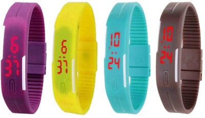 NS18 Silicone Led Magnet Band Combo of 4 Purple, Yellow, Sky Blue And Brown Digital Watch  - For Boys & Girls   Watches  (NS18)