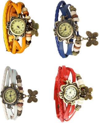 NS18 Vintage Butterfly Rakhi Combo of 4 Yellow, White, Blue And Red Analog Watch  - For Women   Watches  (NS18)