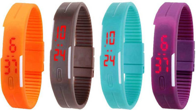 

Kissu Led Magnet Band Combo of 4 Orange, Brown, Sky Blue And Purple Watch - For Men & Women