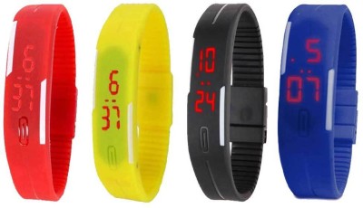 NS18 Silicone Led Magnet Band Combo of 4 Red, Yellow, Black And Blue Digital Watch  - For Boys & Girls   Watches  (NS18)