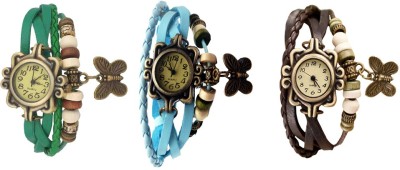NS18 Vintage Butterfly Rakhi Watch Combo of 3 Green, Sky Blue And Brown Analog Watch  - For Women   Watches  (NS18)