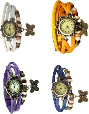 NS18 Vintage Butterfly Rakhi Combo of 4 White, Purple, Yellow And Blue Analog Watch  - For Women   Watches  (NS18)