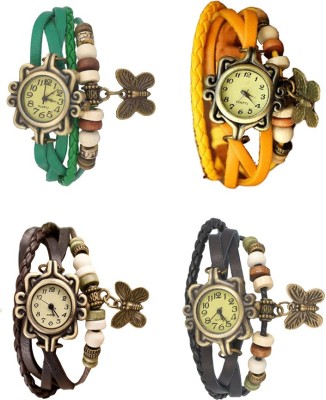 NS18 Vintage Butterfly Rakhi Combo of 4 Green, Brown, Yellow And Black Analog Watch  - For Women   Watches  (NS18)