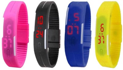 NS18 Silicone Led Magnet Band Combo of 4 Pink, Black, Blue And Yellow Digital Watch  - For Boys & Girls   Watches  (NS18)