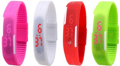 NS18 Silicone Led Magnet Band Combo of 4 Pink, White, Red And Green Digital Watch  - For Boys & Girls   Watches  (NS18)