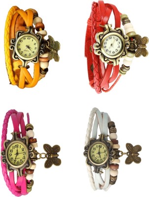 NS18 Vintage Butterfly Rakhi Combo of 4 Yellow, Pink, Red And White Analog Watch  - For Women   Watches  (NS18)