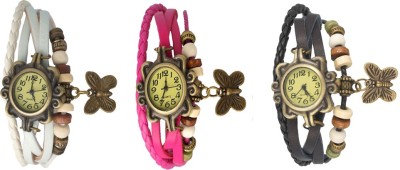 NS18 Vintage Butterfly Rakhi Watch Combo of 3 White, Pink And Black Analog Watch  - For Women   Watches  (NS18)
