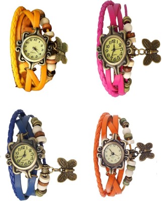 NS18 Vintage Butterfly Rakhi Combo of 4 Yellow, Blue, Pink And Orange Analog Watch  - For Women   Watches  (NS18)