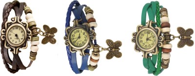 NS18 Vintage Butterfly Rakhi Watch Combo of 3 Brown, Blue And Green Analog Watch  - For Women   Watches  (NS18)